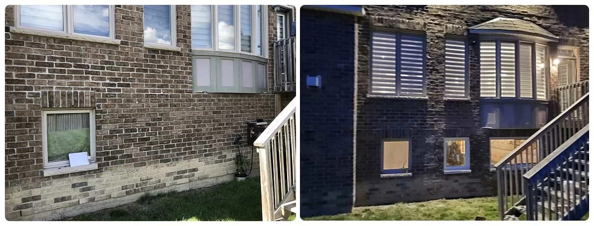 Front of the house before and after window cut out
