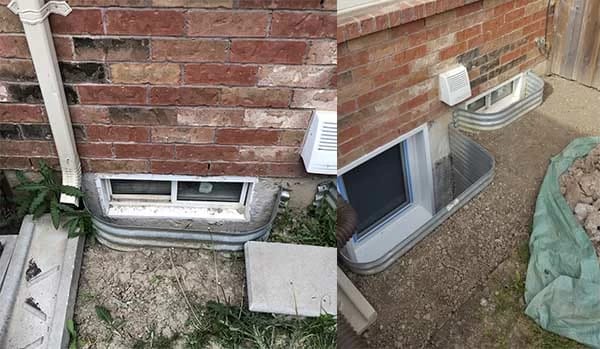 Egress window installation in Hamilton before after