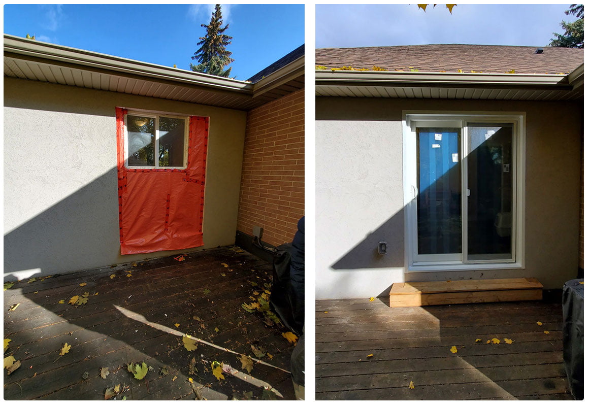 patio door cut out before and after