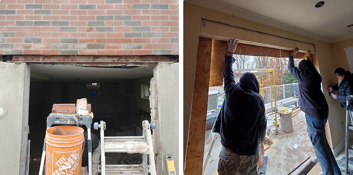 patio door framing and exterior support lintel
