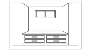 diagram of fixed furniture under an egress window to help meet height requirement