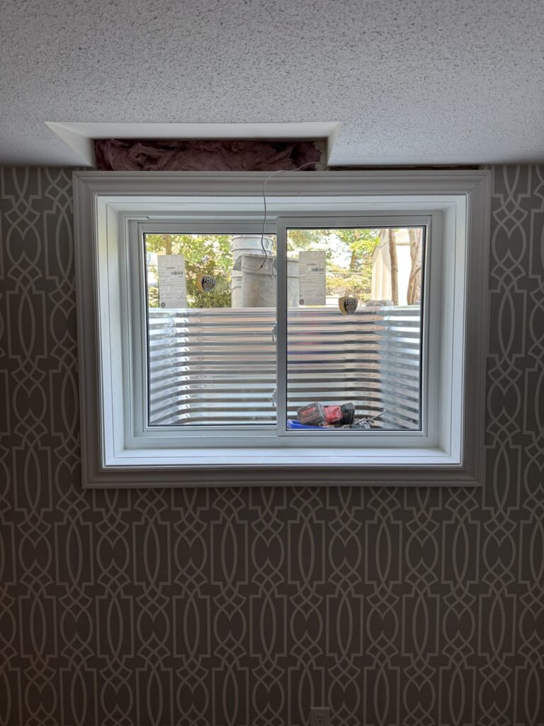 Finished egress window from inside the basement bedroom, Toronto